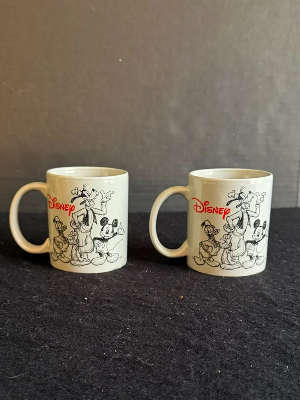 *NWT* 2 - Disney Light Gray Black/White Red Logo Sketch Coffee Mugs